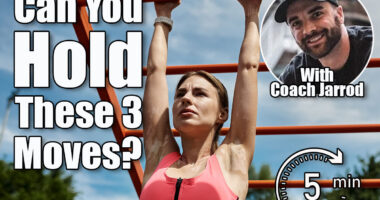 A young woman with vitiligo in a pink crop top does a pull-up on a monkey bar in a park on a sunny day.If You Can Hold These 3 Positions, Your Body Is Decades Younger. cover