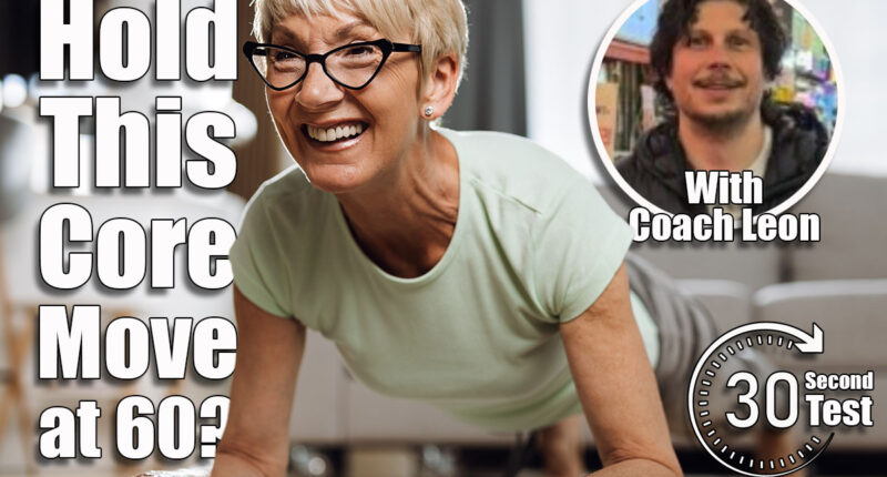Happy mature woman exercising in plank position on a floor in the living room. If You Can Hold This Move for 30 Seconds at 60, Your Core Is Stronger Than Most. Cover
