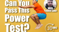 Full body side profile view young fitness trainer sporty man sportsman wear orange t-shirt jump high do squat spend time in home gym isolated on plain yellow background. Workout sport fit abs concept. Cover. Think You