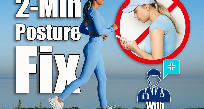 A woman in a vibrant blue outfit briskly walks along a serene waterside path, basking in the calmness of a clear morning sky. If You Walk Like This, You’re Wrecking Your Posture, Expert Warns. cover