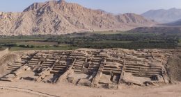 Aerial view of a 3,500-year-old archaeological site in Peru.