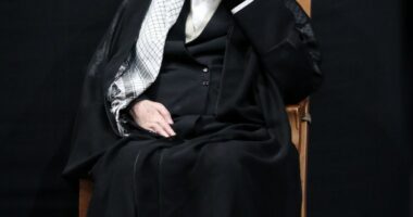 Ayatollah Ali Khamenei at a mourning ceremony.