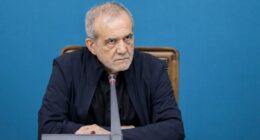Iranian President Masoud Pezeshkian chairs a meeting.