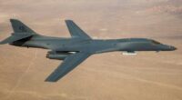 B-1B Lancer bomber over Edwards Air Force Base.