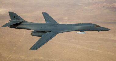 B-1B Lancer bomber over Edwards Air Force Base.