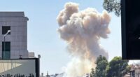 Smoke billows following Israeli strikes in Damascus.