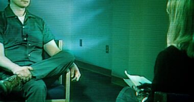 Screenshot of Jeffrey Dahmer being interviewed on television.