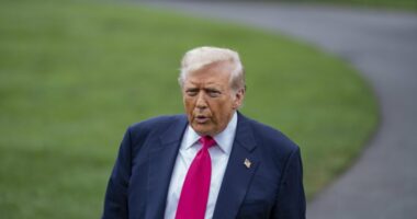 President Donald Trump leaving the White House.