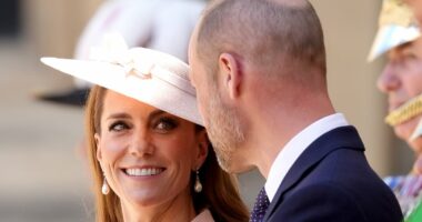 Kate looks radiant as she greets French president Emmanuel Macron