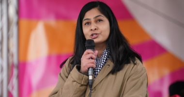 Zarah Sultana speaking at a strike rally.