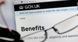 GOV.UK benefits website showing information about tax credits, eligibility, and appeals.