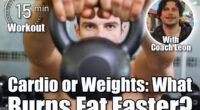 Portrait of a young muscular man lifting kettle bell in gym. Lifting Weights vs. Cardio Bursts: What