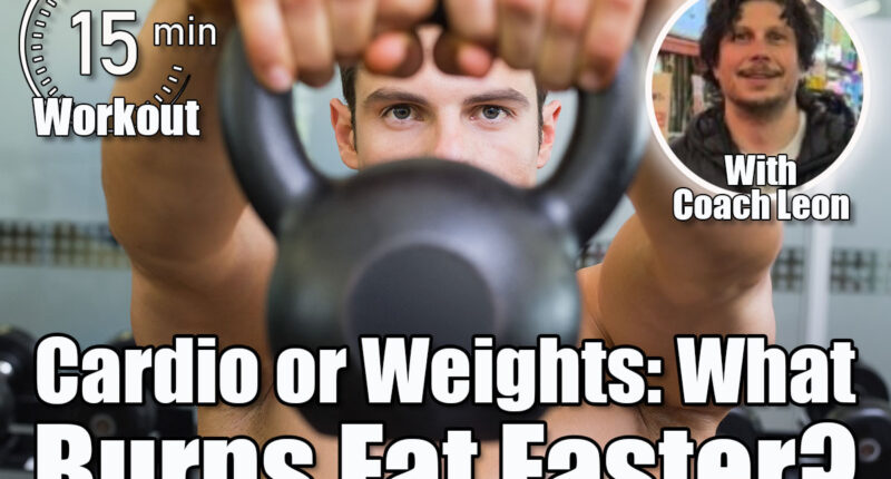 Portrait of a young muscular man lifting kettle bell in gym. Lifting Weights vs. Cardio Bursts: What