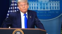 President Trump at a White House press conference.