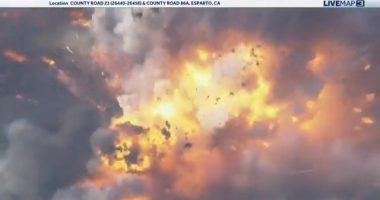 Massive explosion destroying a fireworks warehouse.