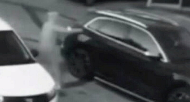 CCTV footage of a person near a car.