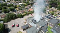 Aerial view of fire at Cliff Park Primary School.