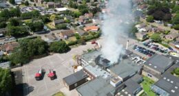 Aerial view of fire at Cliff Park Primary School.