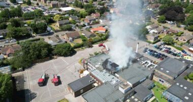 Aerial view of fire at Cliff Park Primary School.