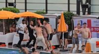 Moment fists fly as huge fight breaks out at Benidorm swimming pool