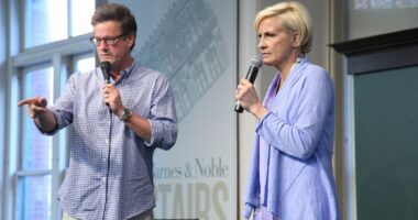 Mika Brzezinski and Joe Scarborough at a book signing for "Obsessed: The Fight Against America's (and My Own) Food Addiction".