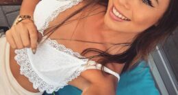 Selfie of Ivana Smit in a white lace top.