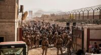 U.S. Marines assisting with evacuations at Hamid Karzai International Airport in Kabul.