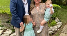 Family photo of John and Julia Burgess with their two children.