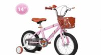 Pink 14" children's bicycle with training wheels and basket, recalled due to lead poisoning risk.