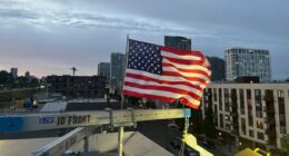 Patriotic ICE officer replaces American flag after protesters burned existing banner at Portland facility