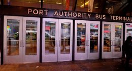 Port Authority Bus Terminal entrance in New York City.