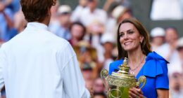 Princess Kate beams as she presents Wimbledon trophy to Jannik Sinner