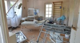 Damaged hospital ward after a missile strike.