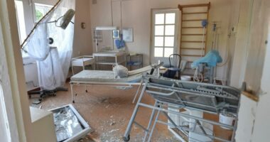 Damaged hospital ward after a missile strike.