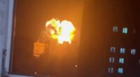 The moment a residential block in Kyiv is hit in Putin's army combined missile and drone attack