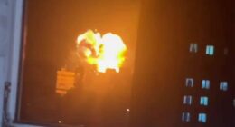 The moment a residential block in Kyiv is hit in Putin's army combined missile and drone attack