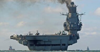 Admiral Kuznetsov aircraft carrier in the English Channel.