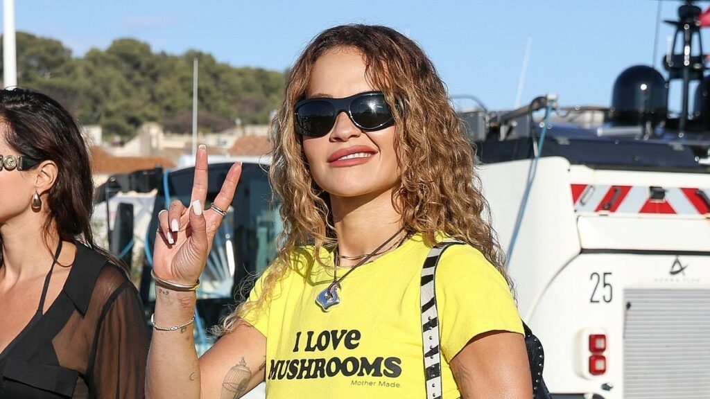 Rita Ora puts on a VERY leggy display in leather hot pants