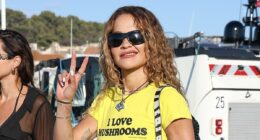 Rita Ora puts on a VERY leggy display in leather hot pants