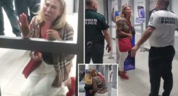 Ryanair passenger drops to her knees in tears after being denied boarding over large luggage