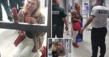 Ryanair passenger drops to her knees in tears after being denied boarding over large luggage
