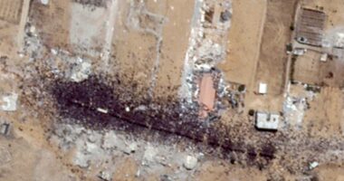 Satellite images comparing a site before and after an incident.