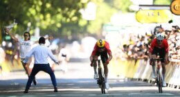 Security guard's 'swift move' stops determined anti-Israel agitator at Tour de France finish