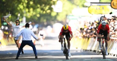 Security guard's 'swift move' stops determined anti-Israel agitator at Tour de France finish