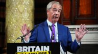 Nigel Farage speaking at a press conference.