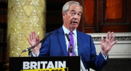 Nigel Farage speaking at a press conference.