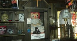 Raggedy Ann doll in a case in the Warren's Occult Museum.