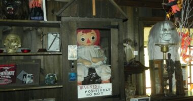Raggedy Ann doll in a case in the Warren's Occult Museum.