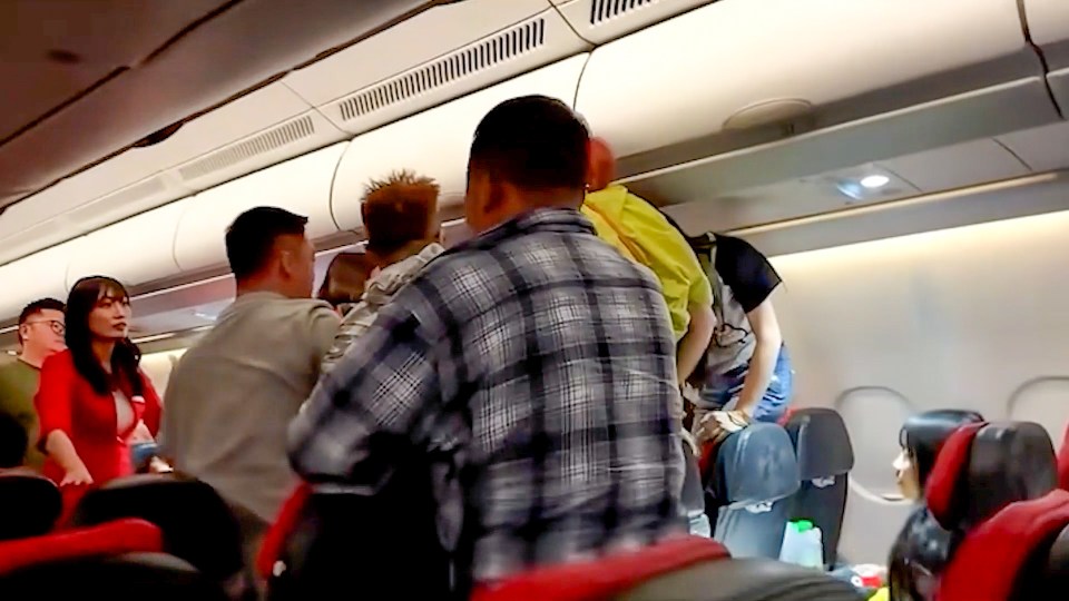 Mid-air brawl on an airplane.