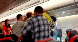 Mid-air brawl on an airplane.
